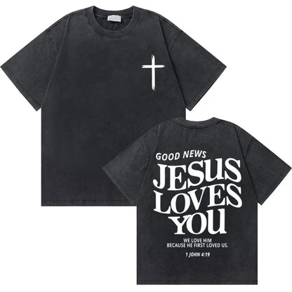 Black Washed Vintage Christian Oversized T Shirt